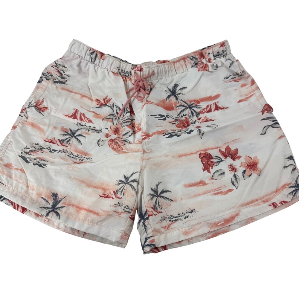 LCKR Men's Tropical Floral‎ Swim Trunks Size L Elastic Waist Drawstring Pockets